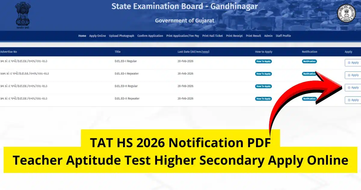 TAT HS 2026 Notification PDF Teacher Aptitude Test Higher Secondary Apply Online
