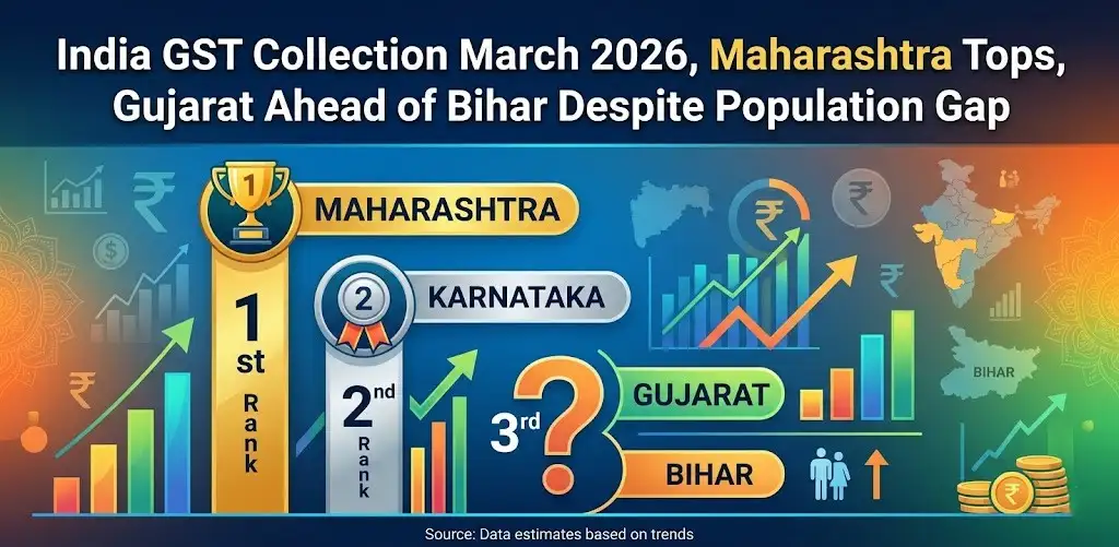 India GST Collection March 2026: Maharashtra Tops, Gujarat Ahead of Bihar Despite Population Gap India GST Collection March 2026, Maharashtra Tops, Gujarat Ahead of Bihar Despite Population Gap